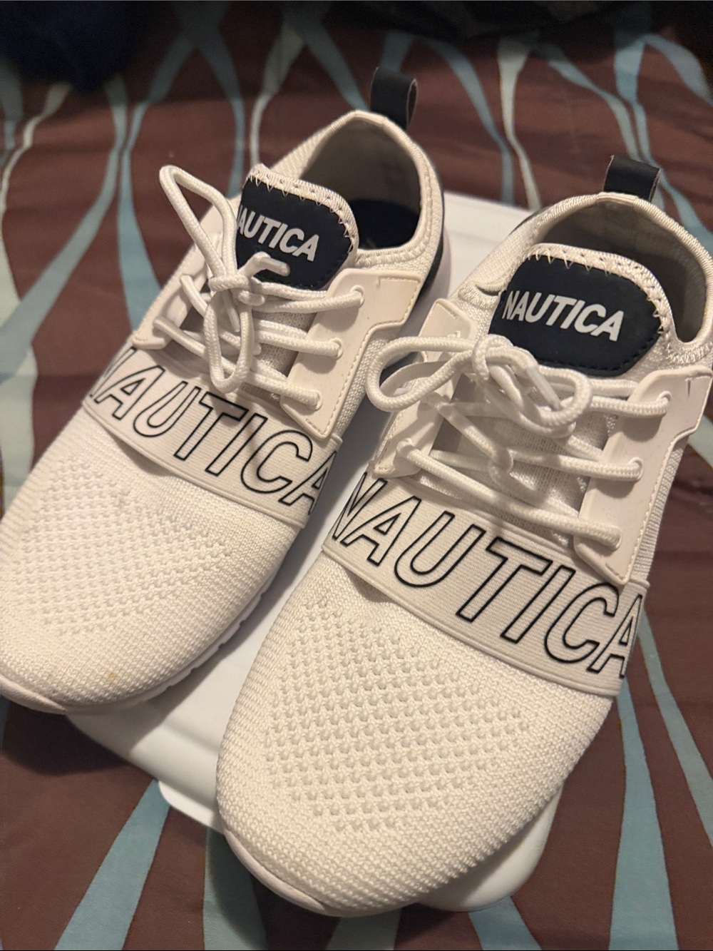 Nautica Cream/White Knit Logo Sneakers